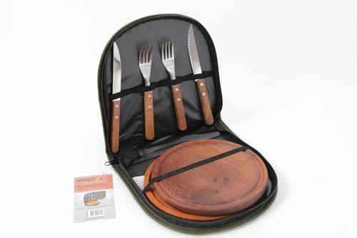 Imagen 1 de 2 de Set Juego Tabla Y Cubiertos Asado Para 2 Personas