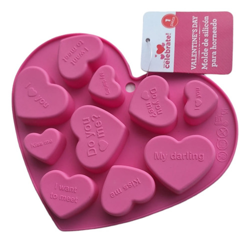 * Molde Silicon 10 Corazones Letreros Valentin Fondant Jabon