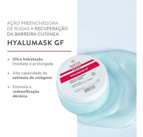 Hyalumask Gf Máscara Facial De Ácido Hialurônico 90g Adcos Momento de aplicação Dia/Noite Tipo de pele Todo tipo de pele