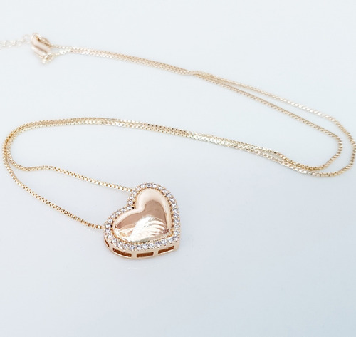 Imagem 4 de 6 de Colar Feminino Namorado Coração Cristal, Banhado Ouro,18k