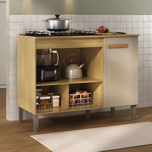 Balcão Para Cooktop 5 Bocas E Forno Madri Wood E Reflecta Cor Wood Madeirado E Reflecta