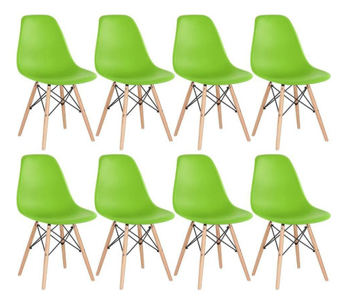 Kit - 8 X Cadeiras Charles Eames Eiffel Dsw Madeira Clara Cor Da Estrutura Da Cadeira Verde-claro