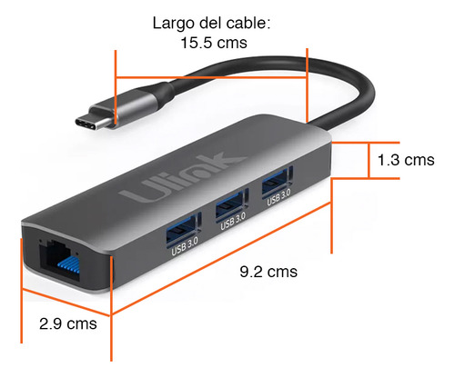 Adaptador Usb C A Lan Rj45 Gigabit Y Hub 3 Usb 3.0 Ulink