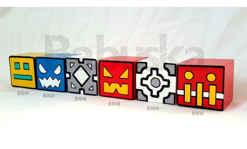 Geometry Dash - Cubos De Madera Pintados A Mano- Rojo