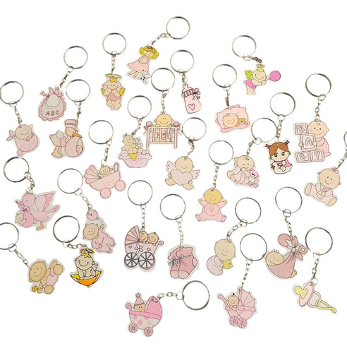 80 Llaveros + Bolsa, Recuerdo Bautizo, Baby Shower Niña