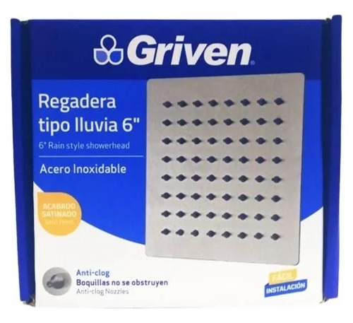 Ducha Regadera Cuadrada 6 PuLG Griven Sin Tubo