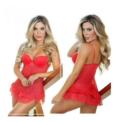 Imagen 4 de 9 de Babydoll Con Copas Tela Tull Encaje Bordado+hilo