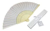 Comprar Abanicos 50 Piezas Blancos Tela Y Bambu Boda Bautizo+caja