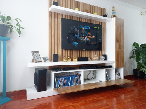 Imagen 7 de 7 de Mueble Tv Oculta Cables Blanco Y Madera Roble Ref Mural44