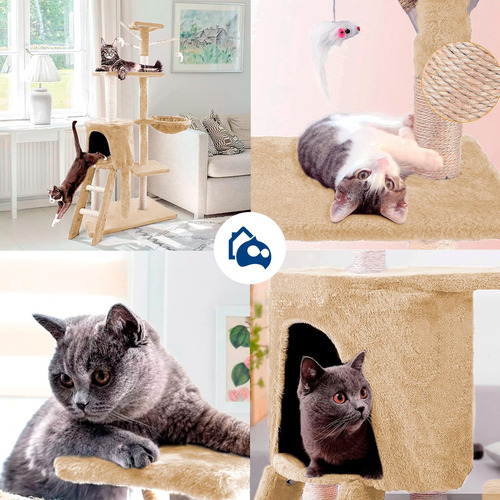 Torre Para Gato De 1.3m Rascador Para Gatos Con Hamaca Suave Color Caqui