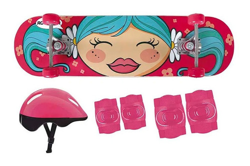 Kit Skate Infantil Joelheira Cotoveleira Capacete Menina Mor