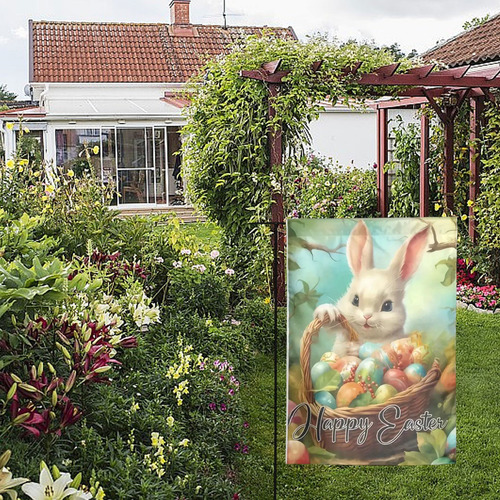 Banderas De Jardín Con Forma De Conejito De Pascua, De Lino,