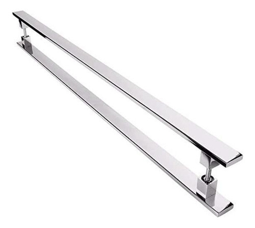 Puxador Inox Duplo Para Porta - Barra Chata Cromado - 100 Cm Cor Cinza