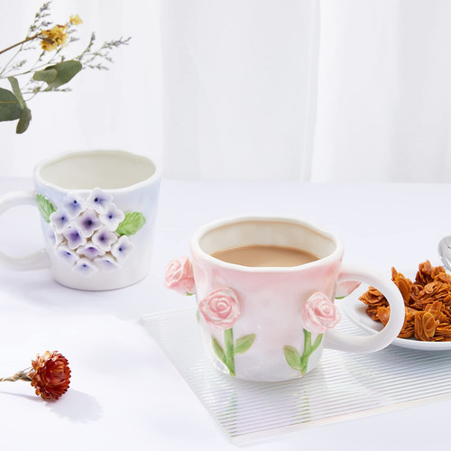 * Taza De Café De Flores 3d Con Tulipán Rosa, Taza De