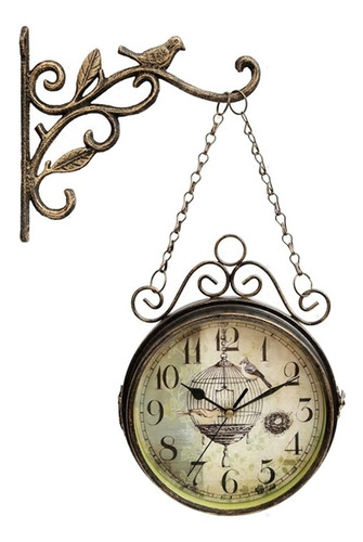 Reloj De Pared De Doble Cara Con Diseño De Pájaro Forjado