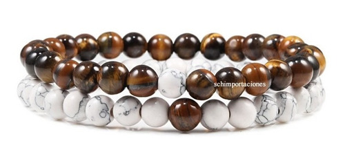 Pulseras De Distancia Howlita Blanca + Ojo De Tigre Original