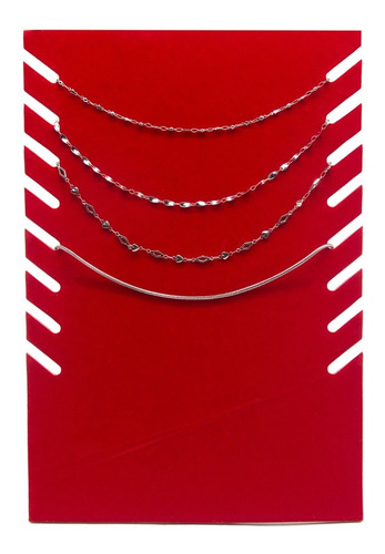 Exhibidor Mostrario 8 Cadenas Collar Terciopelo Rojo Plano