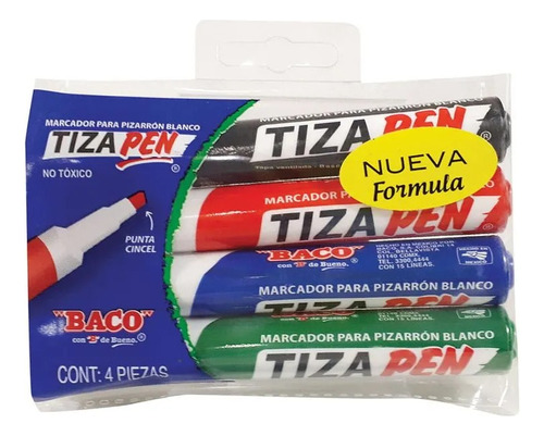 Marcador Para Pizarrón Blanco Baco Tizapen 4 Colores