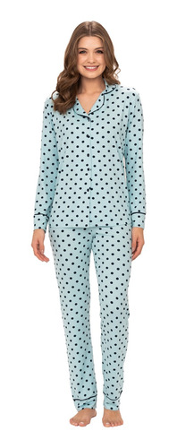 Pijama Feminimo Longo Americano Estampado Póa Podiun 235126