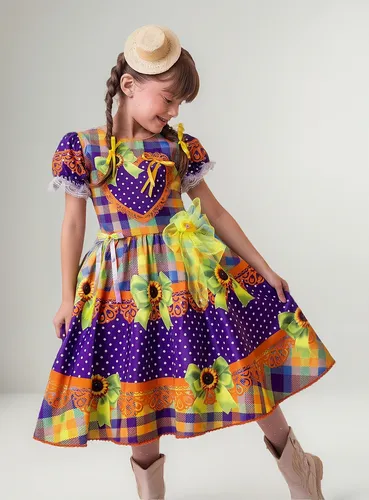 Vestido Junino Infantil Luxo Caipira C/ Laços,babados