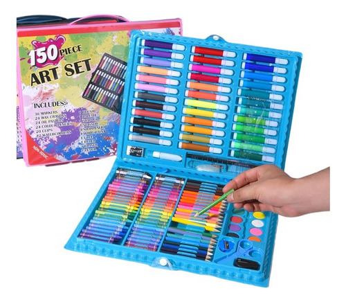 Set Arte Colores Crayones Plumones Acuarelas Estuche 150 Pzs Estuche-rosa