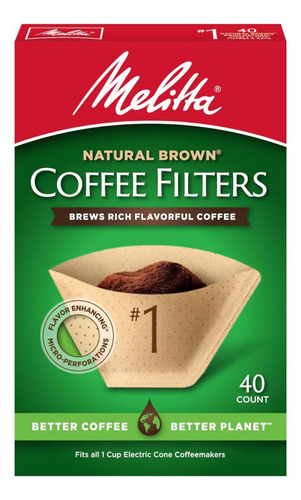 Filtros De Café De Cono De Melitta 1, Marrón Natural Sin 40