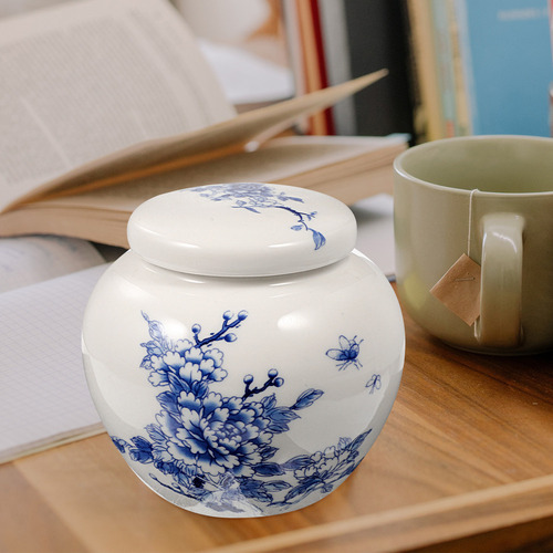 Tarro De Té De Porcelana Azul Y Blanco, Contenedor De Hojas