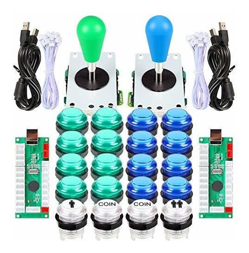 Kit Arcade Joystick  2 Jugadores Pc/ Mame/ Led Azul Verd Usb