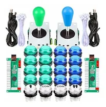Comprar Kit Arcade Joystick  2 Jugadores Pc\u002F Mame\u002F Led Azul Verd Usb