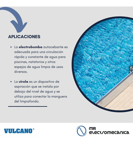 Imagen 3 de 10 de Bomba Pileta 1 Hp Vulcano Bae100 P/ Hormigón 8x5x1.5mts