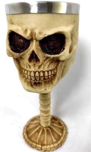 Cálice Taça Rock Caveira Crânio Skull Osso Aço Inox E Resina Cor Branco