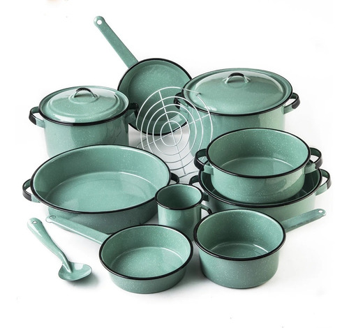 Imagen 4 de 5 de Batería De Cocina Clásico De Peltre Yaqui Plus Color Verde Jade 14 Piezas Cinsa