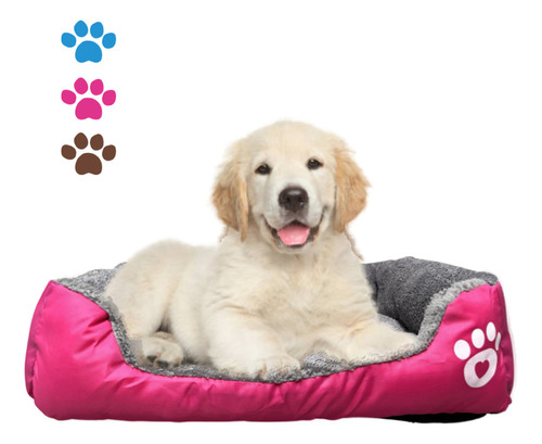 Cama Para Mascotas Talla Grande - Estampado Huella Color Rosa