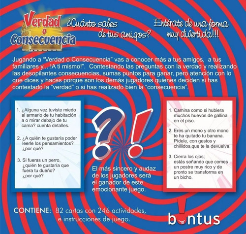 Verdad O Consecuencia - Juego De Cartas Bontus Vavi Toys