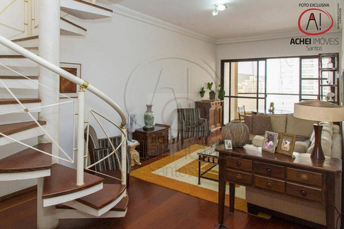 Imagem 3 de 30 de Cobertura Duplex Extraordinária À Venda Com 4 Suítes, 5 Salas, Piscina E Incrível Área Gourmet, 390 M² Por R$ 2.700.000 - Ponta Da Praia - Santos/sp - Co0095
