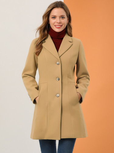 Abrigo Largo Invierno Chaqueta Solapa Y Botonadura Sencilla