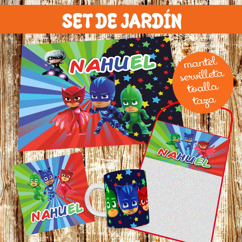 Set Jardín Heroes  Pijamas Mantel ~ Serville ~ Toalla ~ Taza