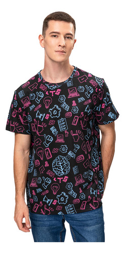 Polera Full Print Negro Hombre Fashion's Park