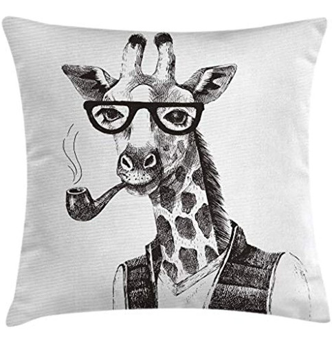 Ambesonne Quirky Throw Pillow Cojín Funda, Jirafa Fumar Vest