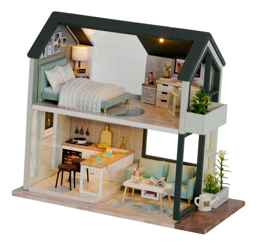 Casa De Muñecas De Madera Hermosa Luz Miniatura Muebles