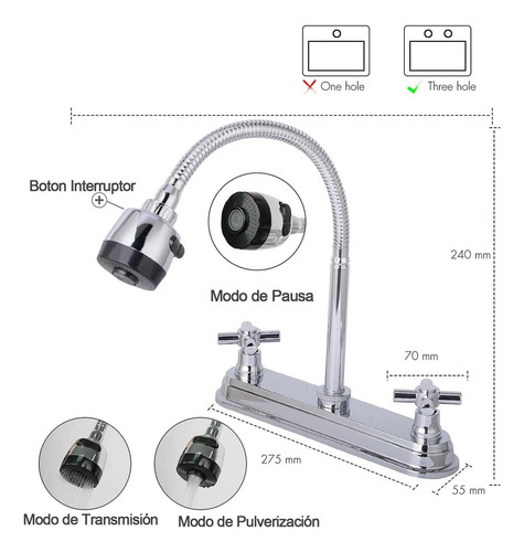 Grifo Llave Mezcladora Doble Comando Para Fregadero Cocina