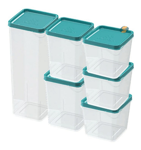 Conjunto Mantimentos 6 Potes Modular Organizador De Plástico Cor Verde