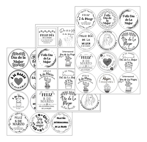Kit 01 B N Imprimible Día Mujer Girl Tags Etiquetas Sticker