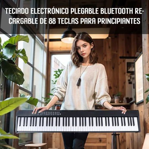 Bluetooth Midi 88 Portátil Y Plegable Teclas Teclado Musical Piano Electrónico Color Negro Marca Tielopa