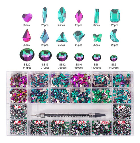 4400 Piezas Cristales Uñas Decoracions Kit Tornasol Nail Art