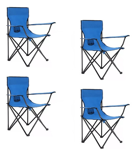 Silla Plegable Portátil Camping Picnic Pesca Playa 4piezas Color Azul