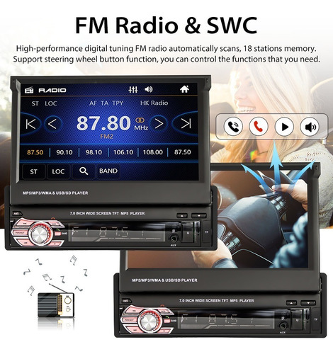 New Radio Estéreo De Coche 1din 7 Bluetooth Auto Retráctil