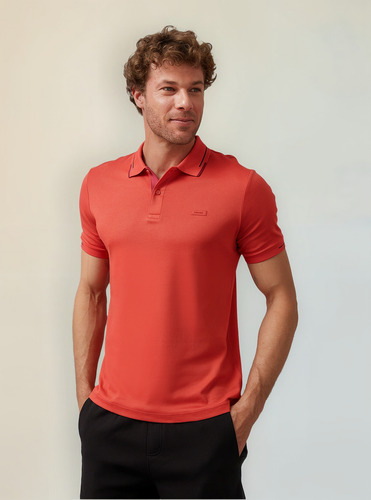 Polo Smooth Cotton Block Rojo Calvin Klein