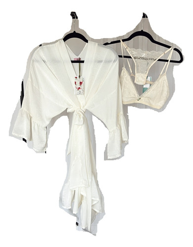 Conjunto Bata Kimono Y Ropa Interior Seda Y Puntilla Mujer