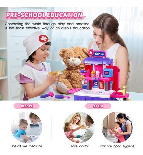 Juego Valija De Doctora 3 En 1 Para Niñas Rosa Chicle